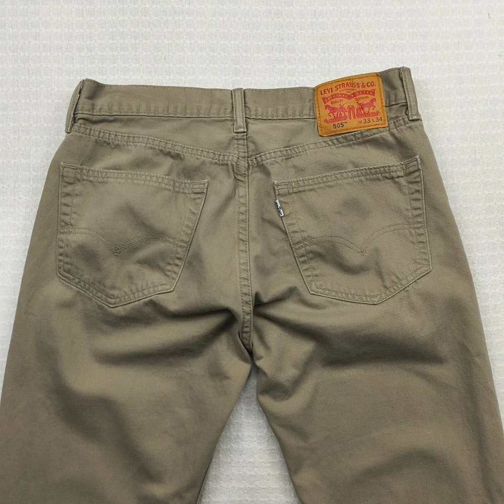 Levis 505 Regular Fit‎ Straight Leg Khaki Tan Cotton Pants Mens 33x34 (33x32.5)